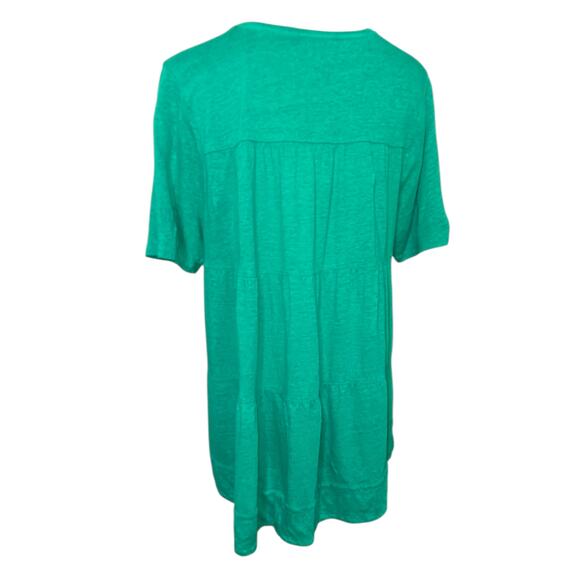 CHICO'S 2 100% Linen Long Tunic Top Tee LG Tiered‎ Back High/Lo Turquoise Green - Picture 8 of 8